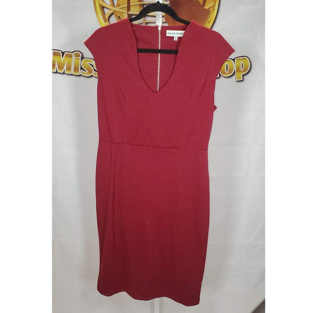 Almost Famous Burgundy V-Neck Cap Sleeve Stretch Dress Size 1X